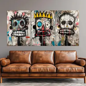 Psychedelic Portraits Canvas Wall Art Set Graffiti Print Modern Decor Abstract Skull Art Canvas Print Set Modern Wall Decor For Living Room Home Decoration Three Piece Painting Artwork