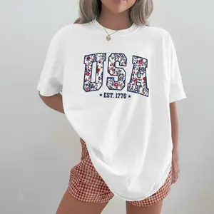 USA Shirt, 4th of July shirt, floral USA tee, summer patriotic shirt for women, America est 1776 shirt, red white blue shirt - TrendWear USA