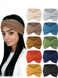 2/5/10pcs African-style wide Knotted headband for women, elastic and non-slip headscarf, suitable for women's sports, autumn and winter, bohemian style yoga headband, women's vacation hair accessory, elegant scarf, soft headscarf