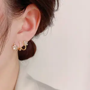 Shiny Fresh and Sweet Earrings, Fashionable Temperament, DDES0147 Light Luxury Zircon Earrings, Trendy and Exquisite Jewelry Accessories, 14K Gold-Plated