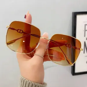 Oversized Square Sunglasses for Women  Gold Frame Gradient Lens UV400 Protection