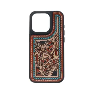 MYRA hand-tooled leather phone case -- iPhone 15 PRO