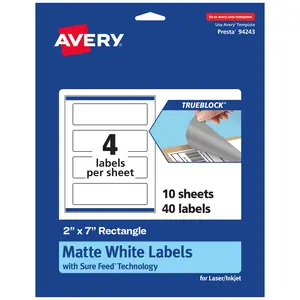 Avery TrueBlock Matte White Paper Labels,  2" x 7" Rectangle