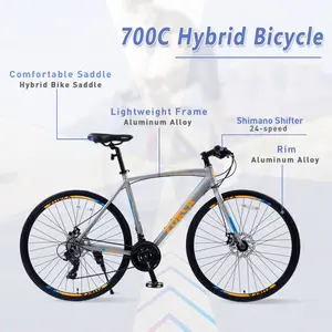 24 Speed Hybrid bike Disc Brake 700C Road Bike For men women's City Bicycle adults bikes