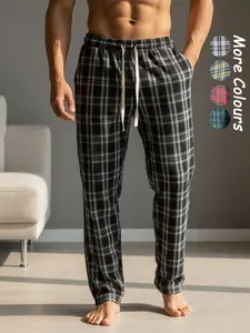 Men's Plaid Lounge Pants - Soft & Comfortable Sleepwear with Straight Cut and Drawstring Waist, Suitable for Daily Home Wear and Outdoor Strolls, Loungewear