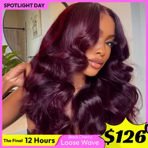 UNice Glueless Black Cherry Loose Wave Wig with Drawstring Pre Everything 13x4/7x5 Lace Closure Human Hair Wigs Natural Hairline Ready to Wear Beginners Friendly #SpotlightDay#Summervibes
