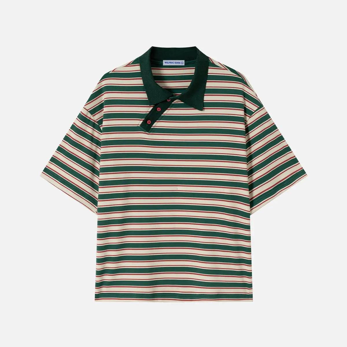 AELFRIC EDEN Men's Retro Striped Short Sleeve Polo Shirt, Casual Vintage Top with Asymmetric Button Placket, Fitted Cut, Streetwear, Mens Clothing, Spandex, 2000S Shirts