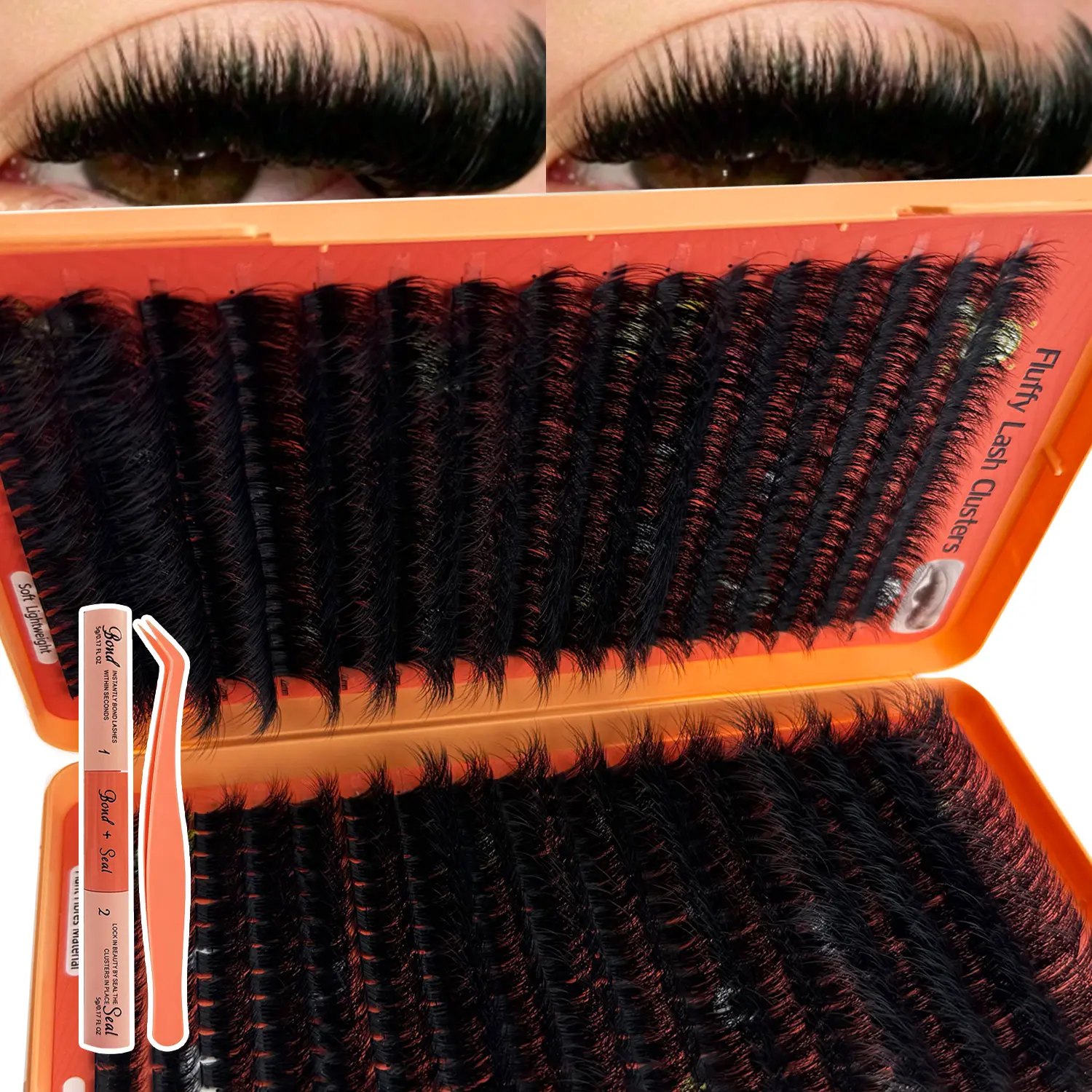 Cosmetic Individual Lash Cluster Kit Pack, 80D+100D Mega Soft Volume Fluffy 3D DD Curl Eyelash Extensions, Long Length Cat Eye Look, with Glue Bond & Applicator for DIY Home Use Makeup