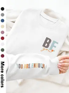 Women's Letter Print Round Neck Sweatshirt, Casual Long Sleeve Crew Neck Pullover for Fall & Winter, Women's Clothes for Daily Wear, Tops, Womenswear, Lady