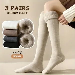 3-Pair Women's Thermal Over-The-Knee Socks! ❄️   Extreme Cold Weather Leg Warmers in Beige/Black/Gray. Plush Interior & Ribbed Cuff for Everyday & Special Occasions. Your Ultimate Winter Style & Warmth Combo!