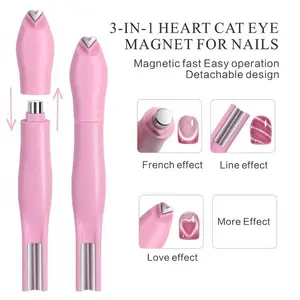 3 in 1 Cat Eye Nail Magnet, Heart Shaped Round Multi-Functional Nail Art Tool, Strong Magnetic Force, Essential for Home DIY Gel Polish Manicures, Ideal for Beginners & Daily Office Manicures