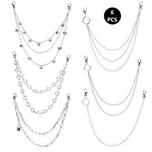 6 PCS Jeans Chain Belt Waist Pocket Pants Chains Belt Punk Accessories Body Belly Goth Chain for Women Men