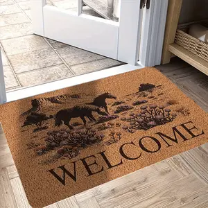 Fun Horse Welcome Mat Non Slip Flannel Material Thick Pile Machine Washable Doormat Rustic Equestrian Design for Kitchen Bathroom Entryway Summer Decor Perfect Gift for Horse Lovers Home Decor Farmhouse Style