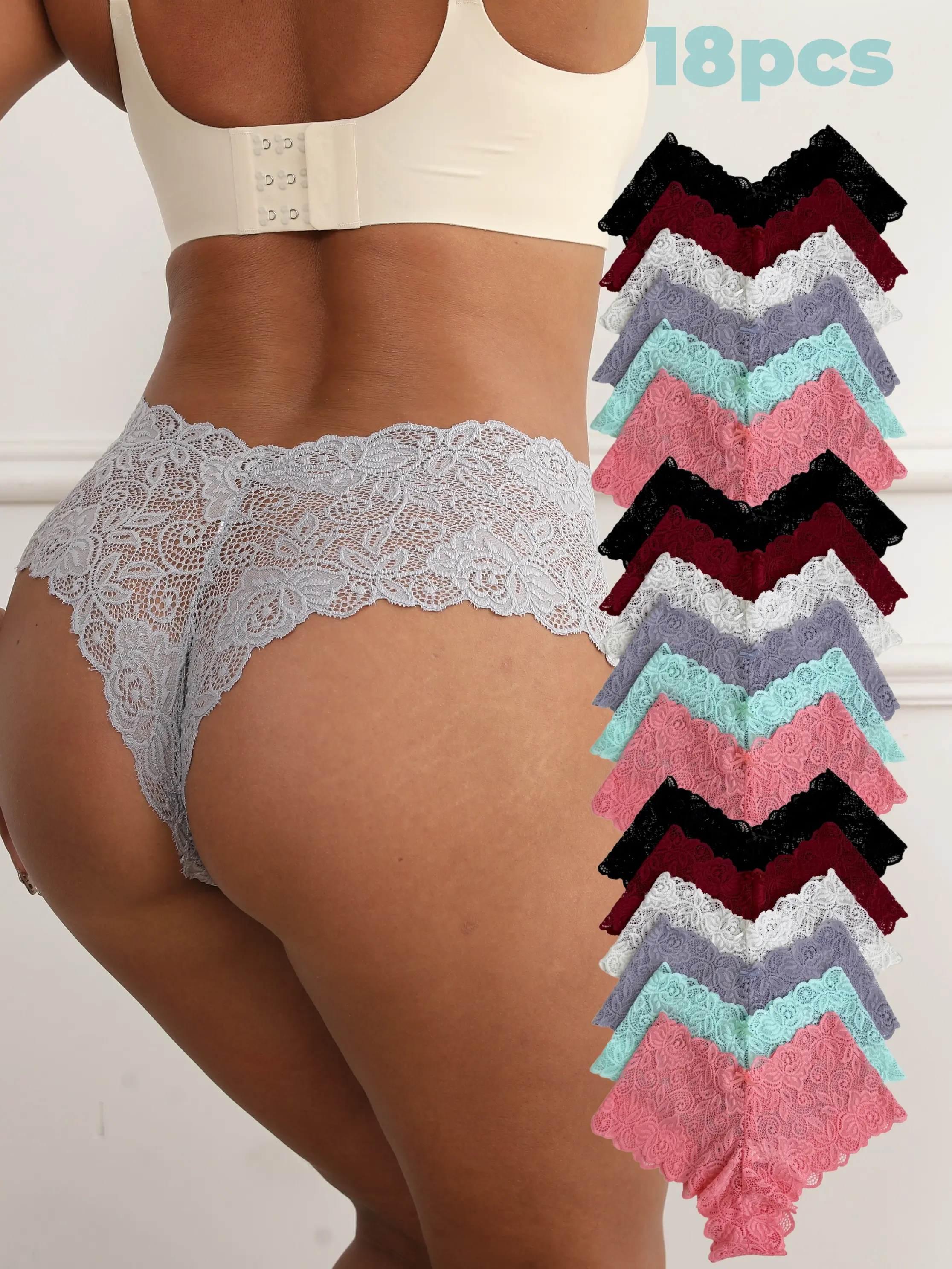 18-Pack Women's Seamless Lace Shaping Panties, Soft Breathable Knickers with Tummy Control, Low-Waist Fashion Underwear, Soft Breathable Knicker, 18Pcs, Fashion Breathable Underwear, Seamless Panties Set