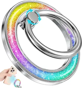 Phone Ring Holder Compatible with MagSafe -  Cell Phone Grip for Women Glitter  Removable Finger Ring Grip Stand Cute Girly Sparkle for  16 15 14 13 Pro Max Plus, Rainbow