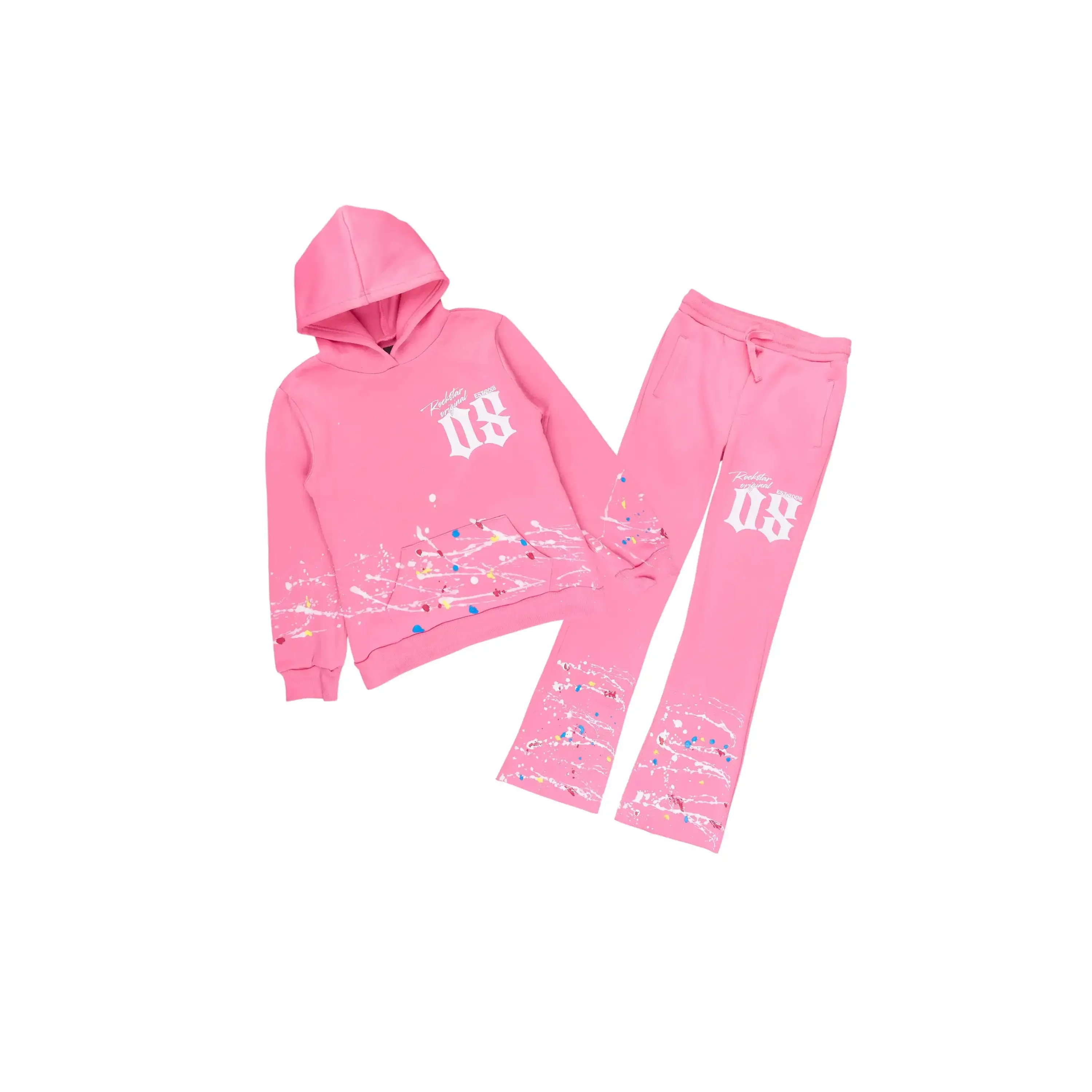 Girls Haria Bubblegum Hoodie/Stacked Flare Track Set