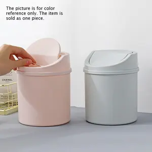 Covered mini desktop trash can, rotating top trash can, Kitchen Trashcan, suitable for home, office, kitchen and bedroom - cylindrical trash basket