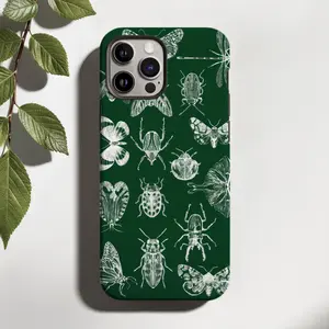 [Magnetic]Vintage Entomology Bug MagSafe Phone Case, Touch Case, Compatible with iPhone 11 12 13 14 15 16 17 Air Series, Slim Shockproof Protective Case, Dark Academia Forest Green Insect Moth Case Cottagecore Cover