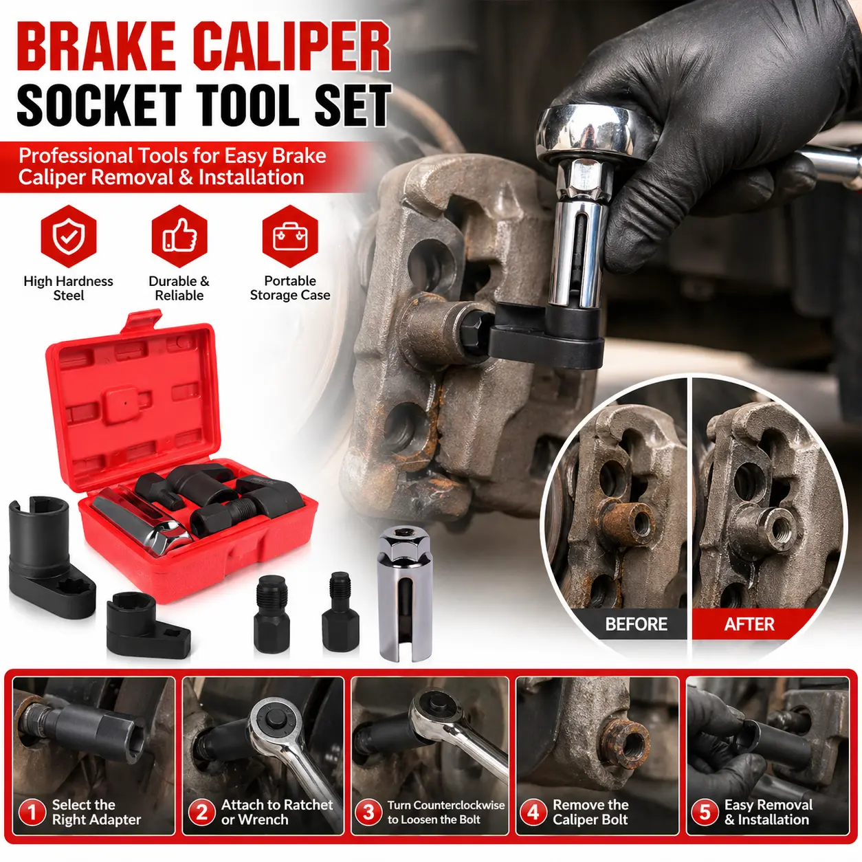 5PCS Oxygen Sensor Socket Set – O2 Sensor Removal Tool Kit with Thread Chasers & Offset Wrenches for Easy Car Sensor Installation & Repair