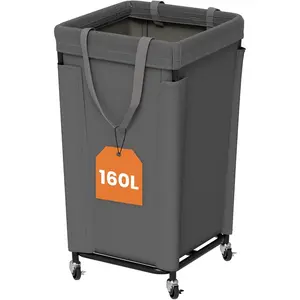 Laundry Basket with Wheels, Large Laundry Hamper with Removable Bag and Frame, 160L Rolling Dirty Clothes Basket for Bedroom,, Laundry Room (Gray)
