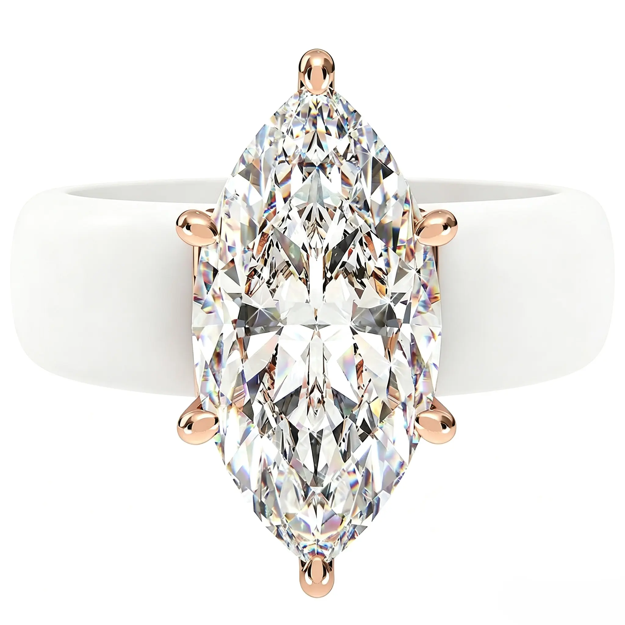 Marquise Cut Cubic Zirconia Silicone Ring Rose Gold Prong Setting Engagement Wedding Band White Silicone Ring For Women