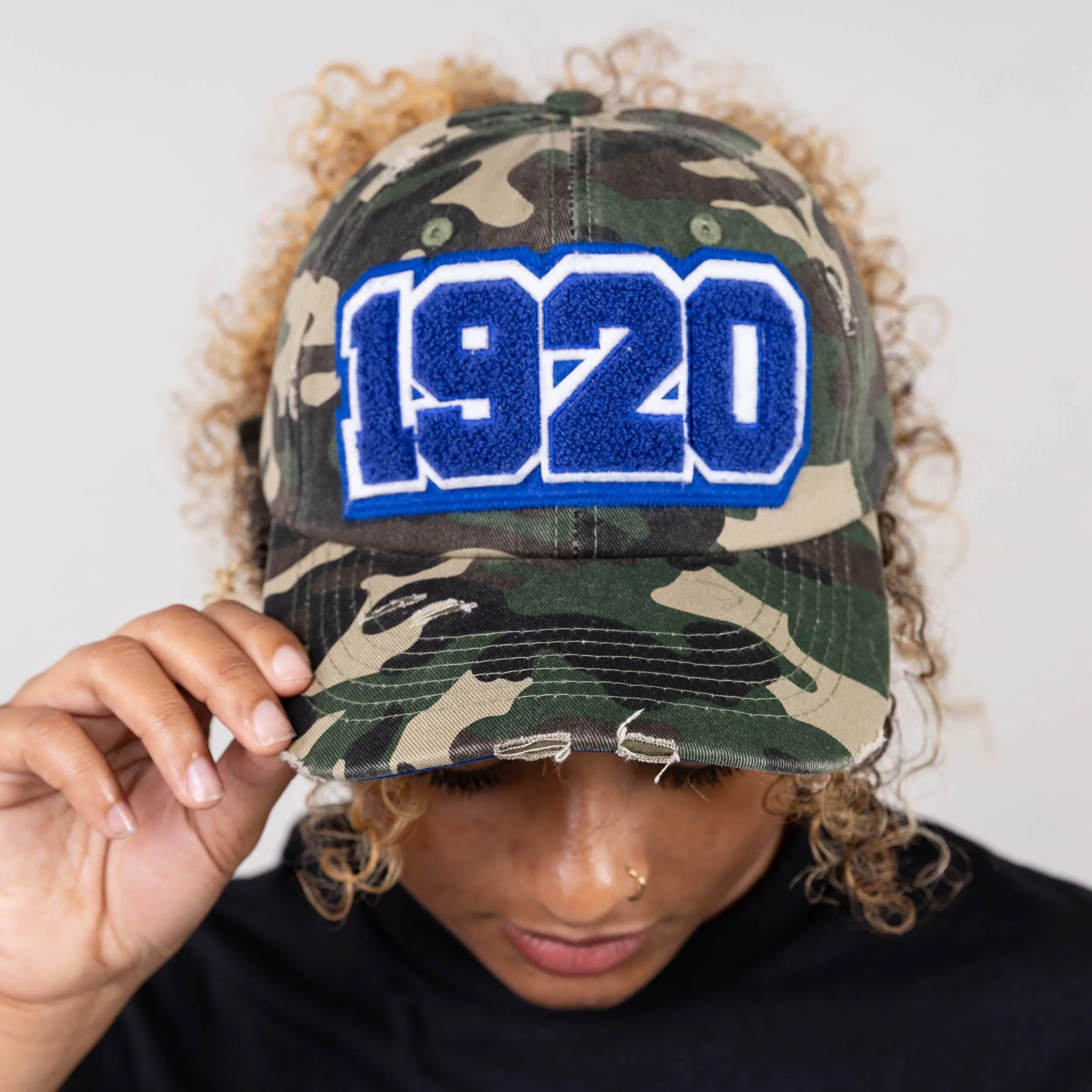 1920 Zeta Phi Beta Distressed Camo Chenille Cap
