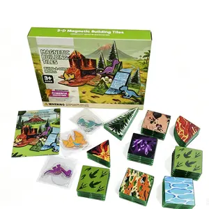 Dinosaur World Magnetic Tiles Set, Educational Building Toy, Parent-Child Interaction, Birthday Gift for Boys and Girls, Holiday Gift