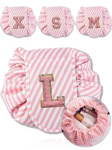 Striped Pattern Drawstring Makeup Bag, Portable Travel Storage Cosmetic Bag, Cosmetics Organizer, Letter Women Toiletry Organizer for Travel Toiletries Accessories