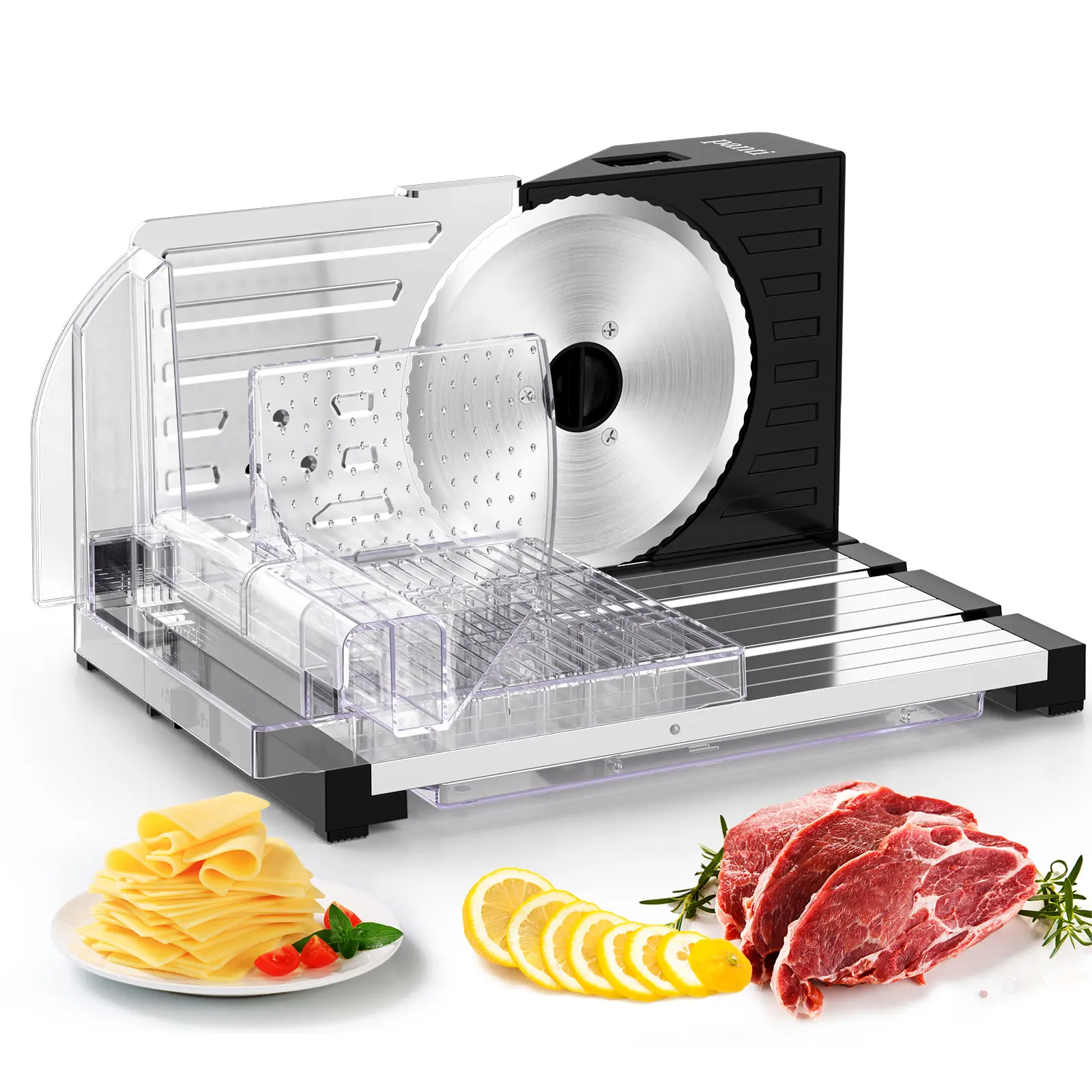 Foldable Bread Slicer，Meat Slicer (0-18mm Adjustable Thickness) – <70dB Quiet, 3-Year Lifetime, Detachable Easy-Clean Parts, Inching/Constant Switch, Recessed Switch, Overheat Protection, Food-Grade Steel Blade (70% Reduced Transport Cost)