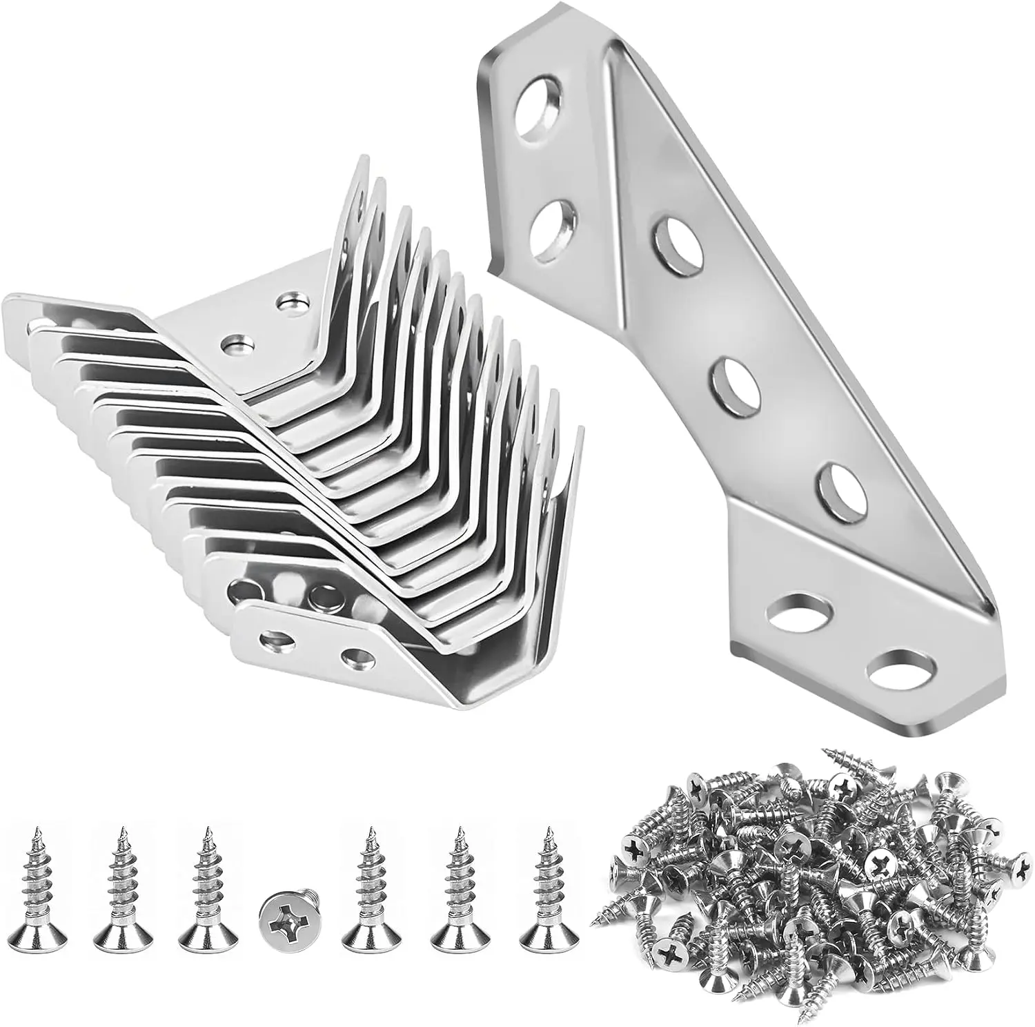 20-Pack Premium Stainless Steel Corner Brackets for Wood Frame, Universal Metal Hardware Corner Braces with Screws, Wooden Furniture Corner Connectors Such as Drawers, Cabinets, Tables and Chairs