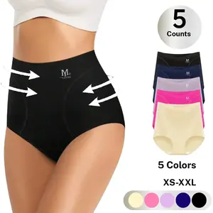 5 Pack High Waist Seamless Shapewear Panties for Women Soft Breathable Briefs Lightweight Control Underwear for Everyday Comfort Fit Womenswear Elegant Knit Leggings Love Outfit Polyester Smooth Jeans Solid Summer Trouser Minimalist Bottom Basic