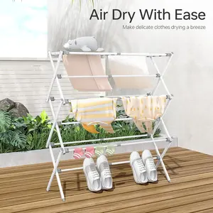 Drying Rack Clothing, Clothes Drying Rack Foldable, Laundry Drying Rack Expandable, Small Clothe Hanger for Baby Clothes Towels Bibs, Socks, Clothes Airer for Indoor & Outdoor Use, White Metal Hangable