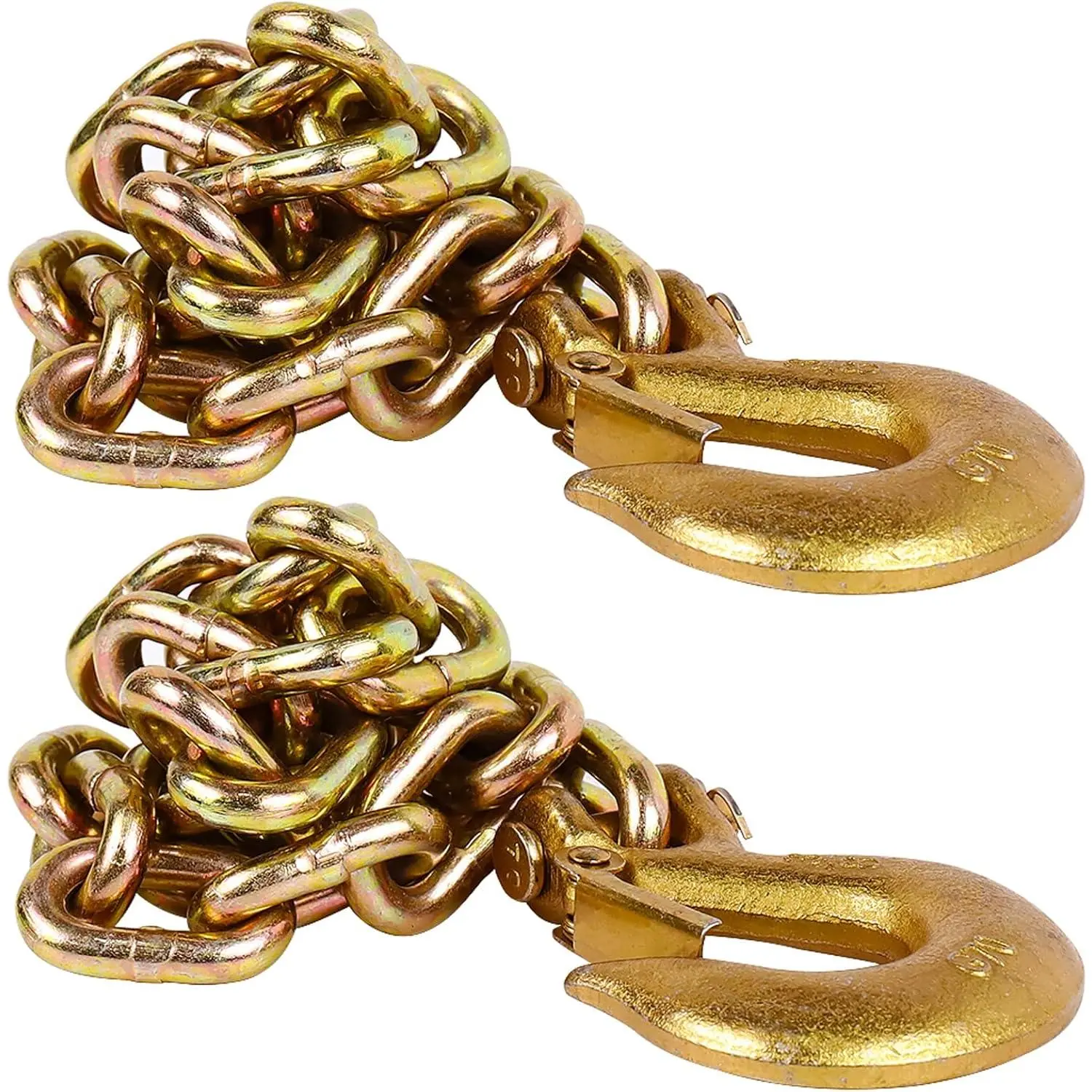 35" Trailer Safety Chain 2 Pack, Grade 70 Heavy Duty G70 Towing Chain with 3/8" Clevis Snap Hooks, 24,000 lbs Break Strength for Boat Trailer, RV, and Dump Trailer, Yellow Zinc Plated