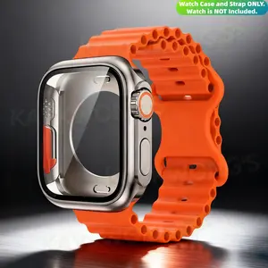 KAYKWONG'S 1 Universal Wave Silicone Watch Band with 1 Watch Case Protector, Adjustable, Fits for Iwatch Series 11/10/9/8/7/6/5/4/3/2/1/se Se, Sizes 38mm/40mm/41mm/44mm/45mm/46mm/49mm, Perfect Gift for Holiday ,Birthday, Christmas, Smart Watch Straps