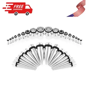 14G-00G 36 pcs Ear Gauges Stretching Kit Tapers Plugs Eyelets Implant Grade Steel