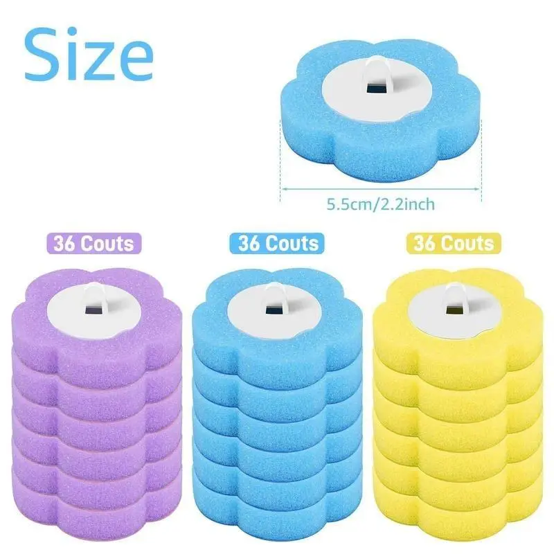 Disposable Plastic Sponge Toilet Bowl Brush Heads & Household Cleaning Products Combo - Ocean Fresh Scent, 5.5cm Compact, 24 Pieces Brush Heads Random Color (Purple/Blue/Yellow), Deodorizer Tablets (48-6pcs) for Indoors Bathroom Supplies