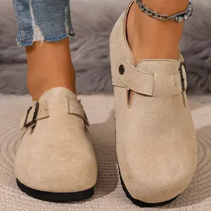 Women's Slip-On Clogs Trendy Suede Buckle Mules Stylish and Comfortable Casual Indoor Outdoor Shoes