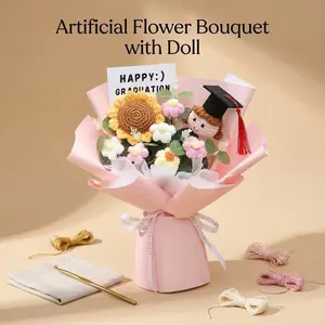 Graduation Bouquet Artificial Flower Bouquet with Doll Graduation Gift Home Decor Gift Basket for Friends Family