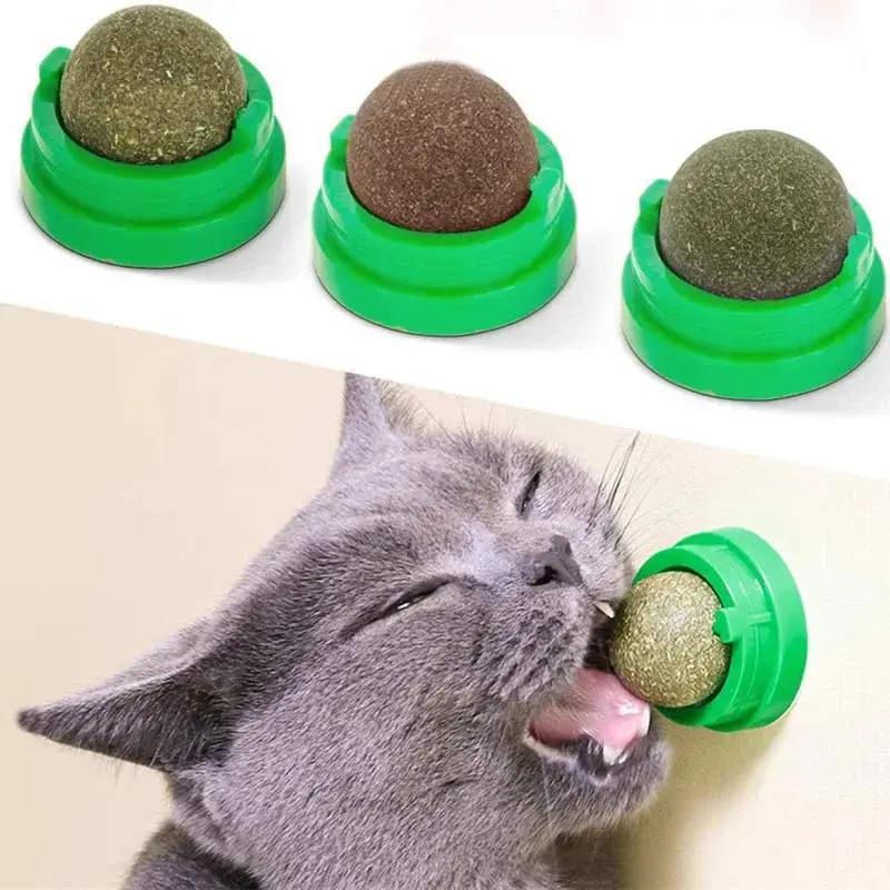 Natural Catnip Wall Ball Toy Stick-On Cat Treat Ball for Cats & Kittens
