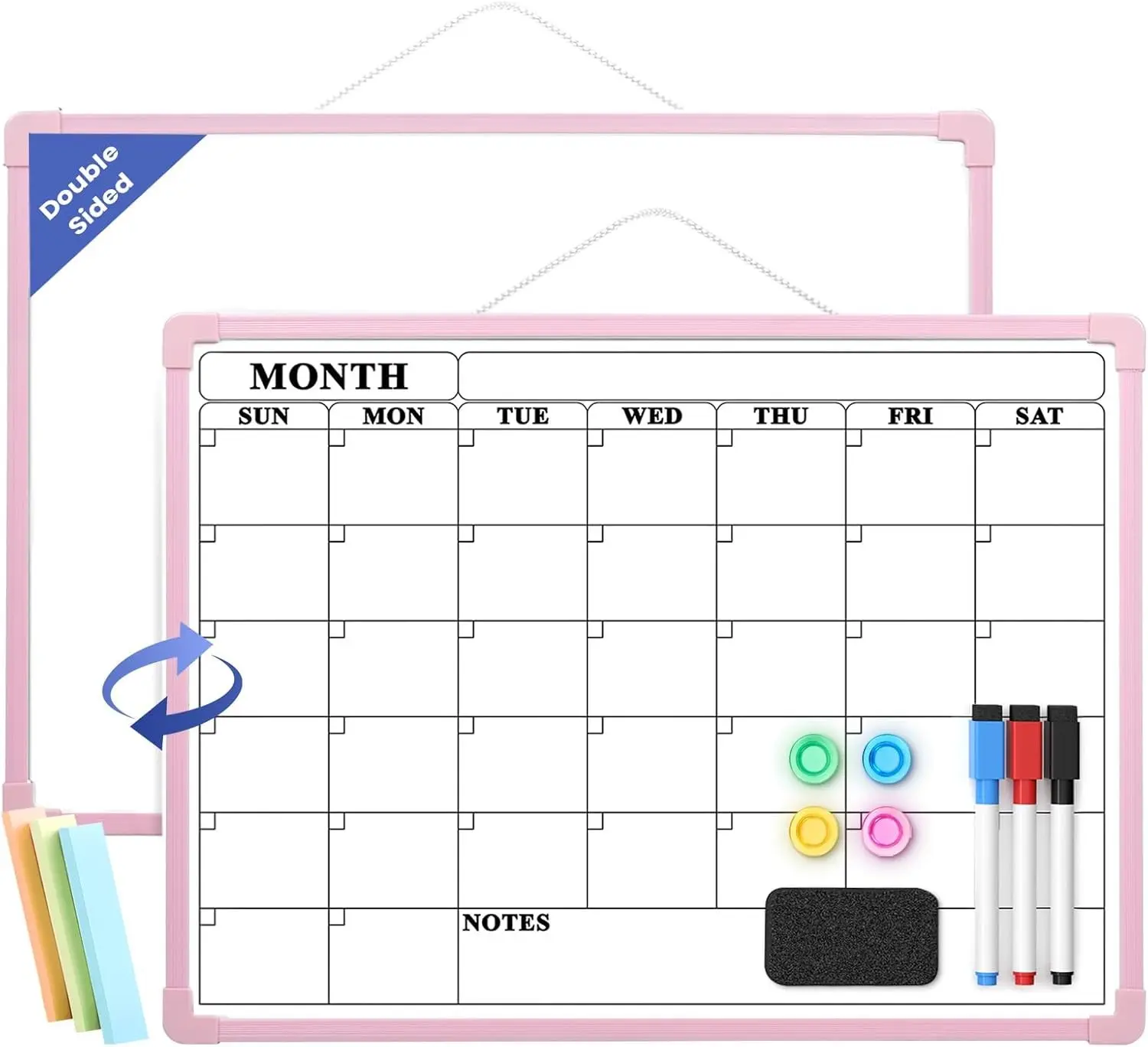 Pink Frame Whiteboard Calendar, 16" x 12" Plastic Dry Erase Board Calendar, Small Monthly Planner for Wall