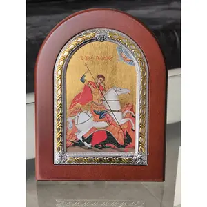 Icon Saint George of Lydda Nikolaos Silver 950 CERTIFICATED Hand Made plaque Hanging \Standing Orthodox religious in box