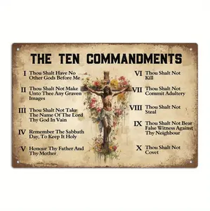 Vintage Metal Tin Sign with the 10 Commandments, Farmhouse Home Living Room Wall Art, Decorative Wall Hanging Gift