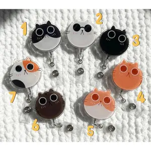 Cute Cat Badge Reels - Retractable ID Card Holder for Cat Lovers, Nurses & Teachers - Aesthetic Acrylic Name Tag Clip with Alligator Clip