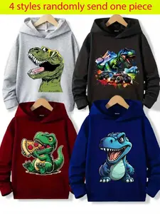 Boys' Dinosaur Print Hooded Sweatshirt, Graphic Print Hoodie, Comfortable Long Sleeve Pullover for Spring & Fall, Casual Fitted Design, Random Style Sent