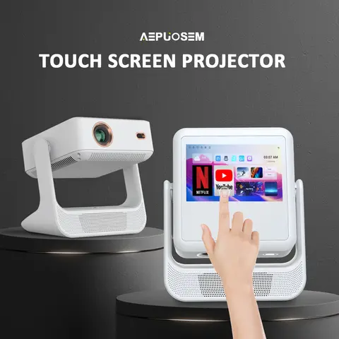 Aepuosem A2pro Touch Screen Wireless Smart Projector - 8-in Native 1080P, Auto Focus, Dolby Audio, Wi-Fi 6, Bluetooth, 180° Rotation, Built-in Speaker, Gaming Compatible, 2600 Lumens, 65W, 30-Day Guarantee, Cool Gadgets for Adults, for Bedroom Home Use