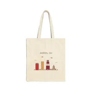 Akron Ohio Skyline Cotton Canvas Tote Bag, Eco-Friendly Shopping Bag #1023