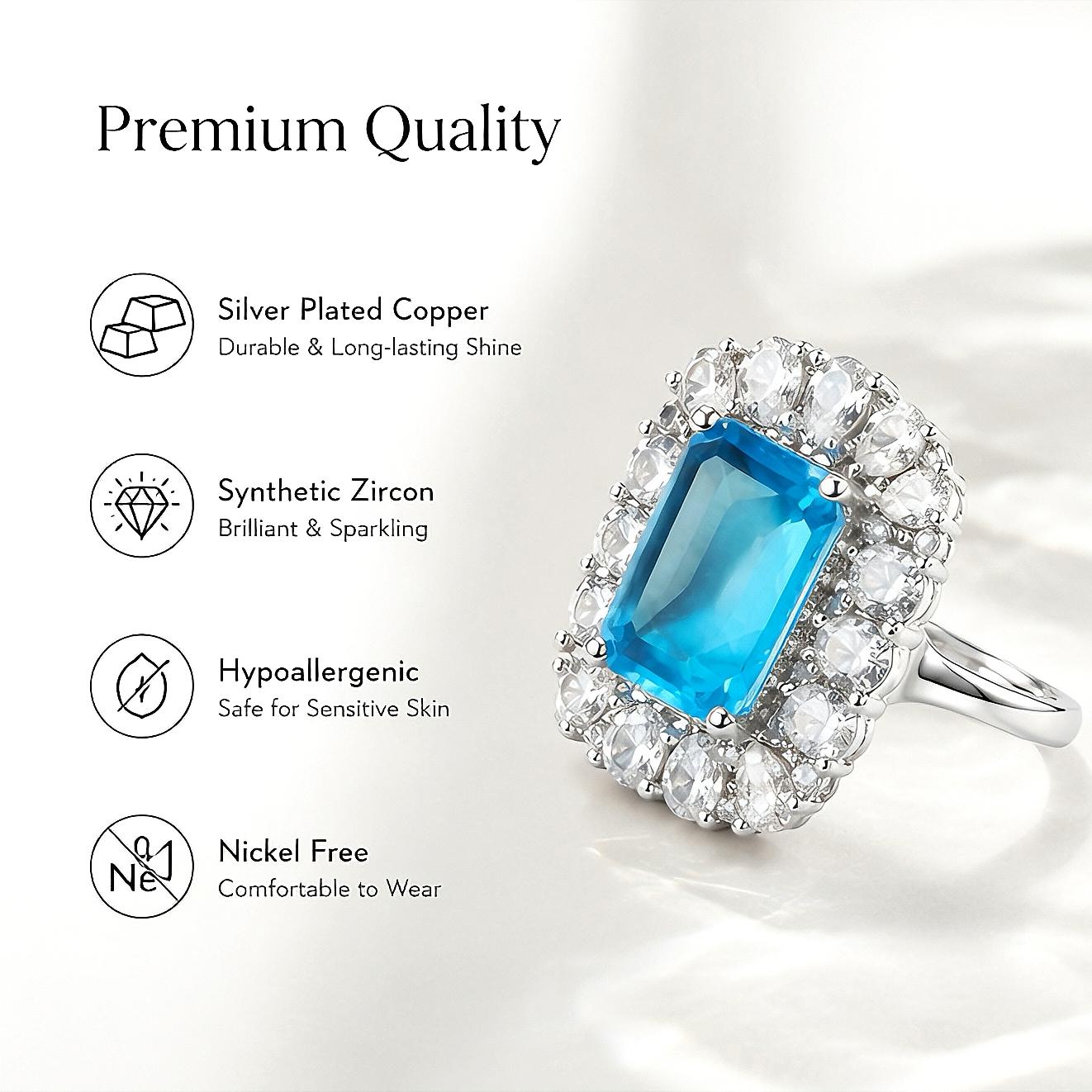Solitaire Ring, Women's Adjustable Multi-Row Eternity Ring, Copper Plated Silver Finish, Blue Synthetic Zircon, Vintage Costume Jewelry, Classic Engagement Matching Band, Ideal For Banquet & Birthday Gift, Eternity Band Ring, Romantic Vintage