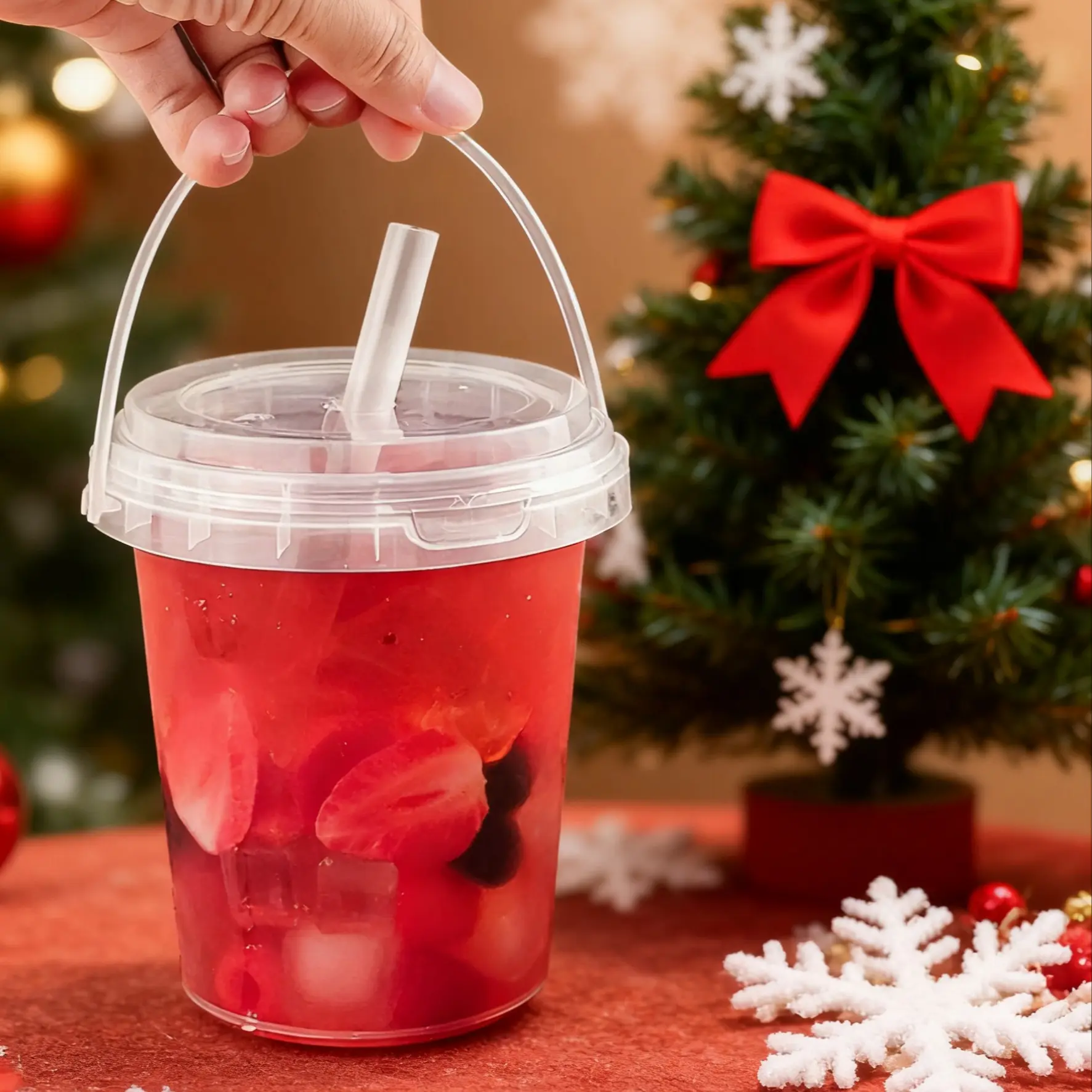Reusable Plastic Party Cups with Lids and Straws, 5/10 Sets, 33.8 Oz, BPA Free, Ideal for Ice Drinks, Fruits, Parties, Christmas, Holidays, Daily Use, Reusable Clear Cups
