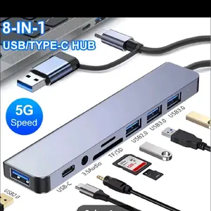 Dual Head USB Type-c8-in-1 Docking Station USB Hub C-type to 4K HDTV Adapter with 100M RJ45 SDTF Card Reader Fast Charger, Suitable for MacBook Laptops and Windows Laptops