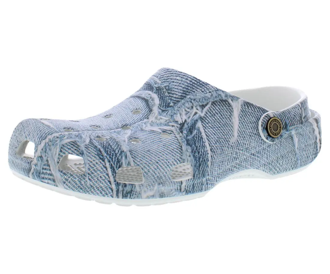 Crocs Classic Denim Clog - Unisex Sports Footwear, Light Denim Walking Shoes, Comfortable Slide Shoes